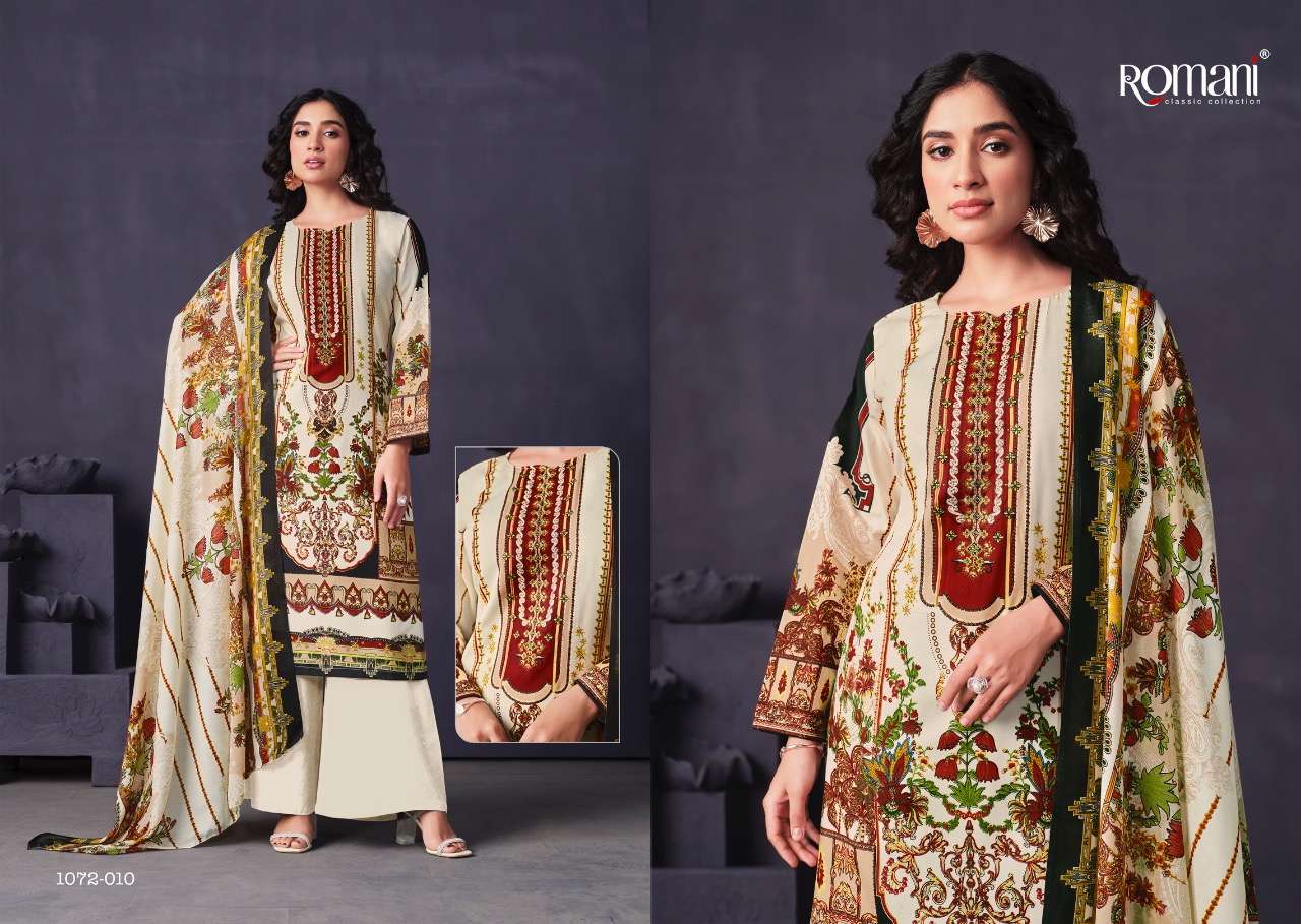 MAREENA VOL-9 BY ROMANI 1071-001 TO 1071-010 SERIES SUITS BEAUTIFUL FANCY COLORFUL STYLISH PARTY WEAR & OCCASIONAL WEAR SOFT COTTON PRINT DRESSES AT WHOLESALE PRICE
